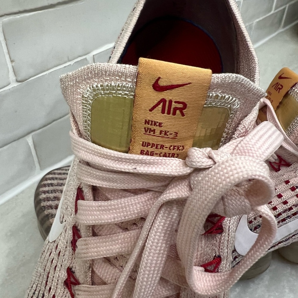 Nike Women's Pink and Red VaporMax Flyknit Sneakers - Picture 3 of 5